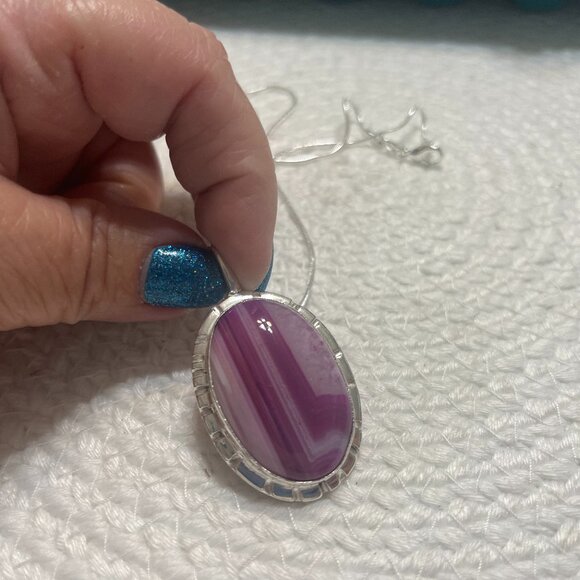 Beautiful PINK BOTSWANA AGATE Handmade Sterling 925 Pendant/Chain #300D - Picture 1 of 3